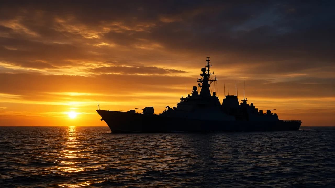 Ship silhouette at sunset